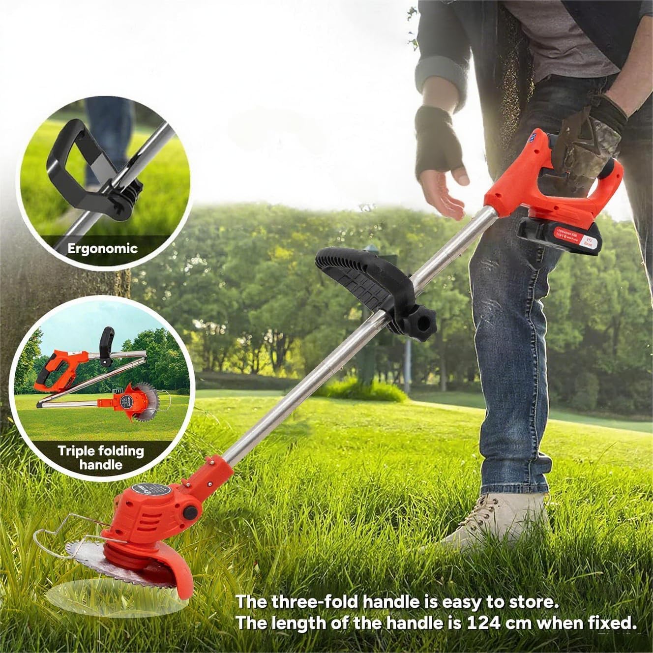 OUTIGO 21V Cordless Lawn Trimmer with Dual Batteries, Adjustable Handle